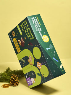 myBuddy Adventskalender 2026, BIO-VEGAN gekippt, gelber Hintergrund