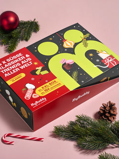 myBuddy Adventskalender 2026, CLASSIC liegend, rosa Hintergrund