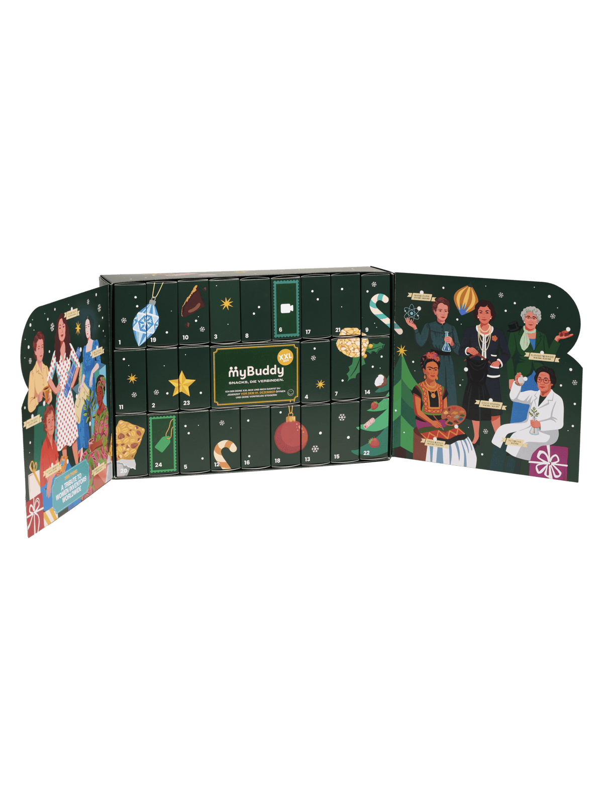 myBuddy Adventskalender 2026 BIO-VEGAN, geoeffnete Verpackung, freigestellt