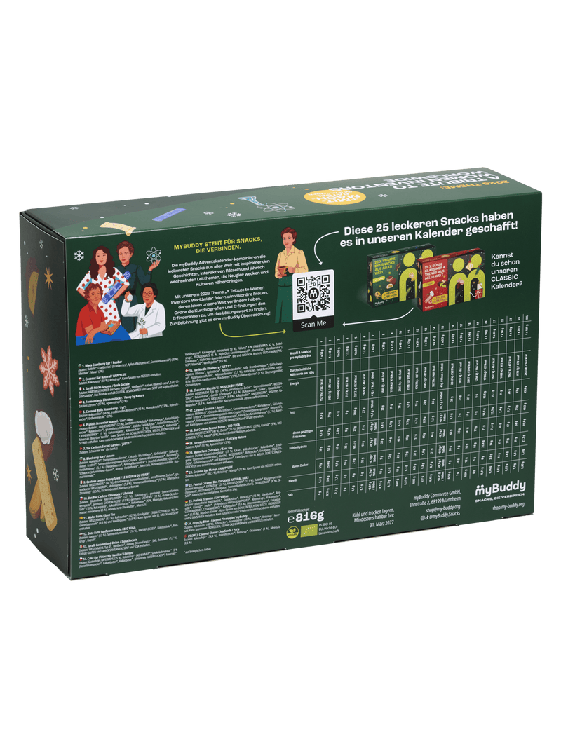 myBuddy Adventskalender 2026 BIO-VEGAN, Verpackung mit Schuber, Rueckseite, freigestellt