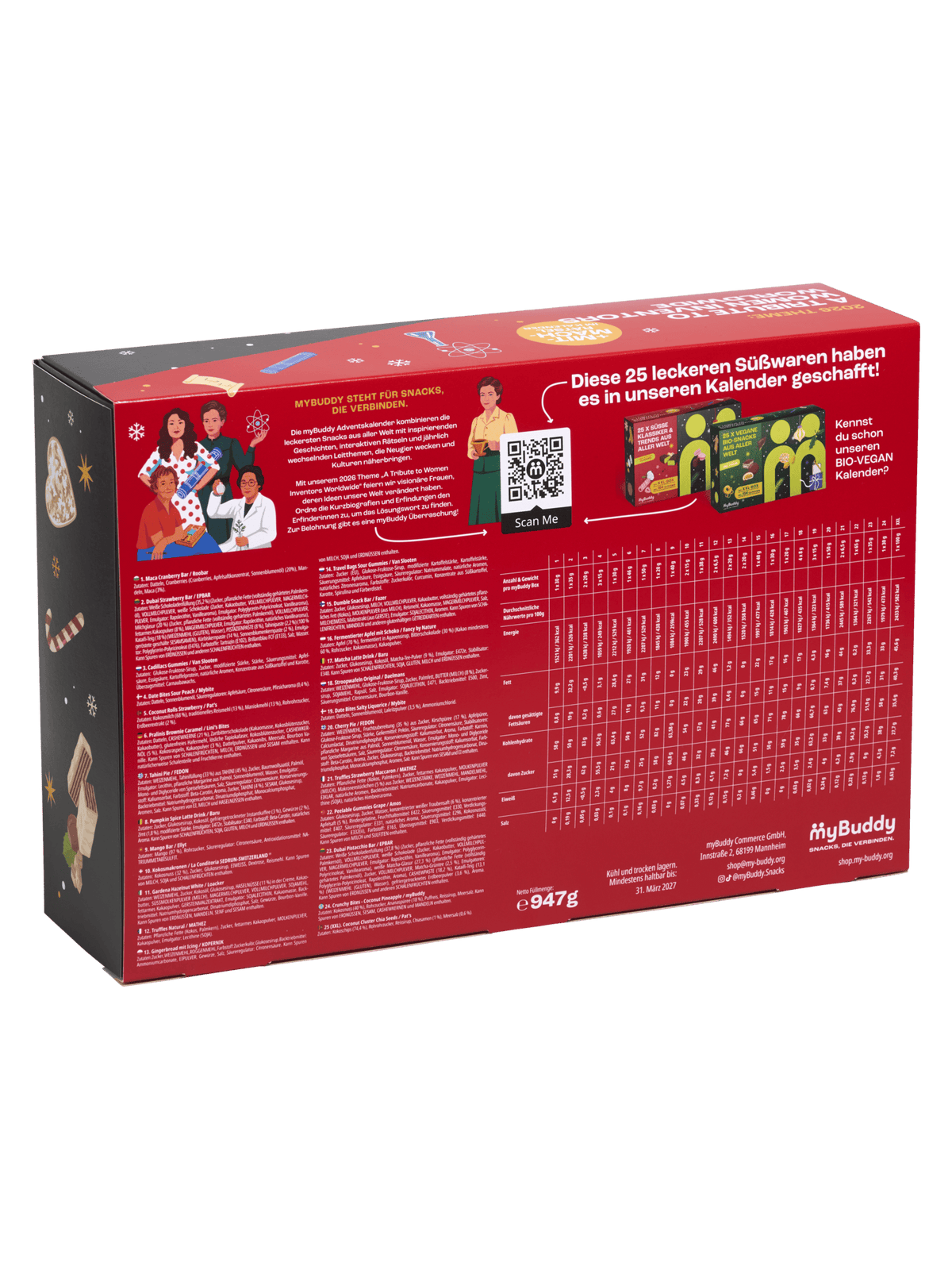 myBuddy Adventskalender 2026 CLASSIC, Verpackung mit Schuber, Rueckseite, freigestellt