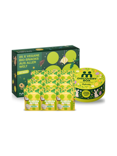 myBuddy HAVE IT ALL Starterpaket BIO-VEGAN: Adventskalender 2026 BIO-VEGAN, neun Beutel Crunchy Nut Bites Coconut Pineapple und Discovery Box Ostern Edition, freigestellt