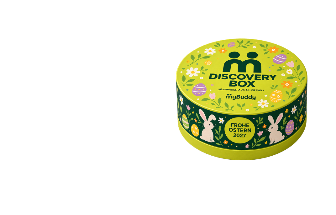 myBuddy Discovery Box Easter Edition — runde Dose mit Ostermotiv, freigestellt