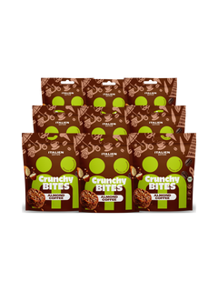 myBuddy Crunchy Nut Bites Almond Coffee, Italien-Edition, neun Beutel in drei Reihen freigestellt